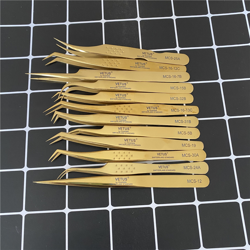 America Sales NO.1 Professional Eyelashes Tools Gold Vetus Eyelash Extensions Tweezers Set